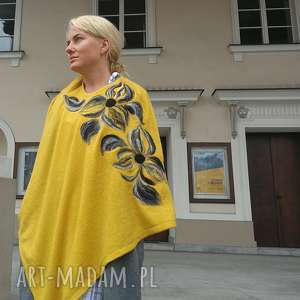 handmade poncho poncho z dzianiny wełnianej musztardowe