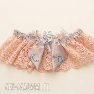 Personalizowana podwiązka ślubna z naturalnego jedwabiu
