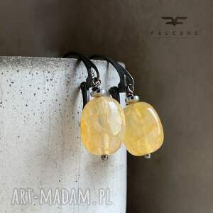 Srebro i Agat Honey, kolczyki z agatami, srebrne bigle