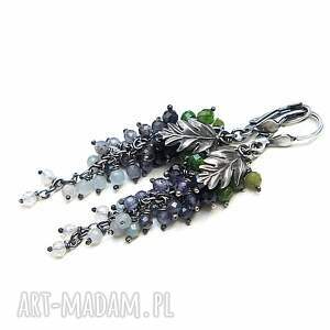 wisteria blue - kolczyki, srebro oksydowane szafir iolit, diopsyd nefryt
