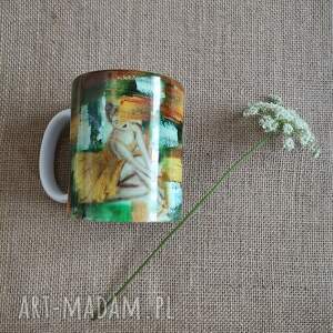 kubek - kolor kobiety zielony, herbata, obraz na ceramice prezent ceramiczny