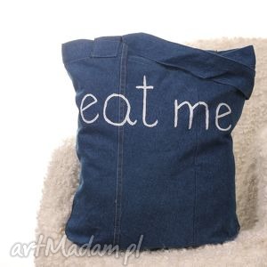 dżinsowa torba z napisem eat me, denim, jeans