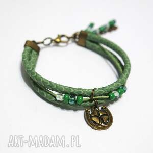 Zielona bransoletka z koniczynką i podkową handmade