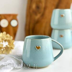 kubek beczułka ręcznie robiony 320 ml - niebieski z sercem ceramika