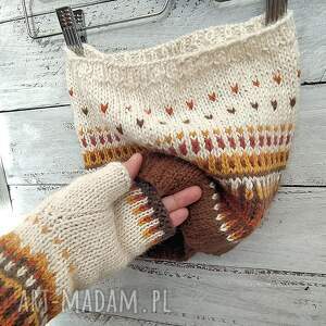 pod choinkę prezent Wełniany komplet komin i mitenki - Kolory Jesieni