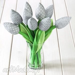 handmade dekoracje tulipany, szary bukiet na dzień matki