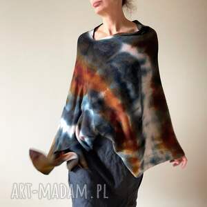 narzutka z wełny merino w kolorach ziemi, ponczo tunika, oversize, prezent