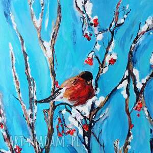 obraz ręcznie malowany na płótnie solitude ptaki zima, sztuka, natura pejzaż