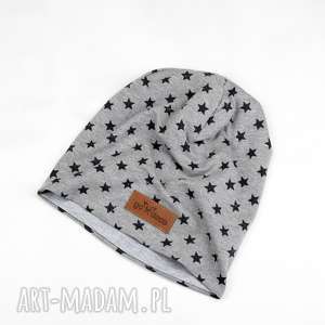 czapka unisex szara w gwiazdki ciemne ciepła, beanie