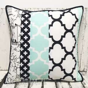 poduszka 45x45cm patchwork black an mint 04 od majunto, miętowo czarna