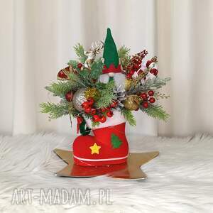stroik świąteczny ze skrzatem ozdoba na boże narodzenie światełkami