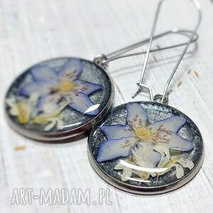 kolczyki z suszonymi kwiatami żywica wiszące, stal chirurgiczna, prezent