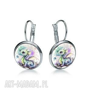 kolczyki wiszące smok pastelowy fantasy biżuteria uroczy prezent dla niej