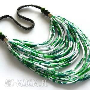 biało-zielony bawełniany naszyjnik ze sznurków