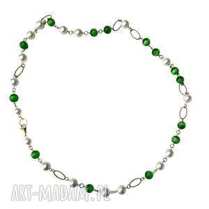 złocony naszyjnik z zielonym kocim okiem c1340, naszyjnik z kocim okiem, pozłacany