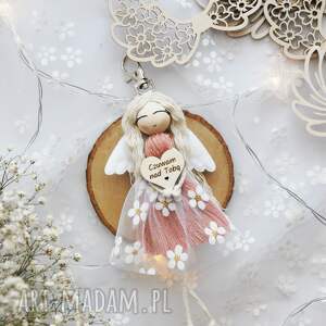 Prezent Makramowy breloczek Anioł Stróż różowy | Aniołek brelok