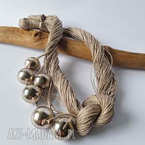handmade naszyjniki lniany naszyjnik wisior ze srebrnymi kulami