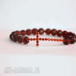 handmade bracelet by sis: cyrkoniowy krzyż w bordowych kryształach