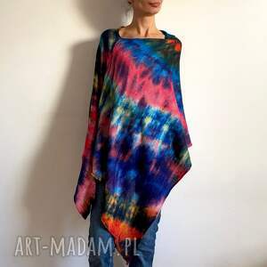 ponczo z wełny merino kolorowe tunika, narzutka, prezent, oversize