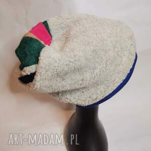handmade czapki czapka ciepła zimowa baranek z patchworkiem na podszewce, rozmiar