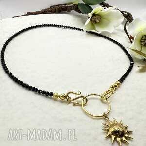 naszyjnik z turmalinem słońce, srebro 925 w złotym pokryciu czakra korzenia