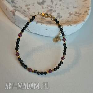 bransoletka turmalin czarnym i rubin, robin tarcza