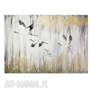 żurawie 7, ptaki, obraz do salonu malowany na płótnie
