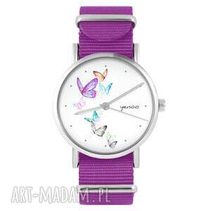 zegarki zegarek - motyle amarant, nylonowy, bransoletka, nato, grafika