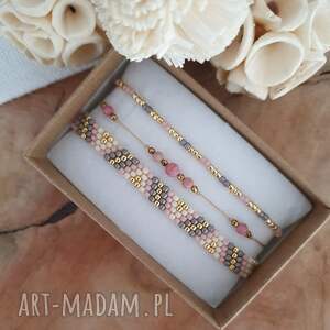 Pastelowy zestaw bransoletek, rodnit, na co dzień, szkło japońskie, delikatny komplet, pomysł