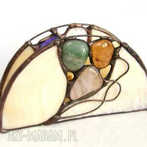 handmade dekoracje witrażowy serwetnik beżowy z różnymi kamieniami