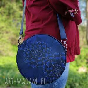 round bag - granatowe kwiaty, elegancka, nowoczesna, prezent, wesele komunia