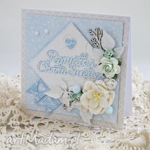 ręczne wykonanie scrapbooking kartki pamiątka chrztu św. Chłopca