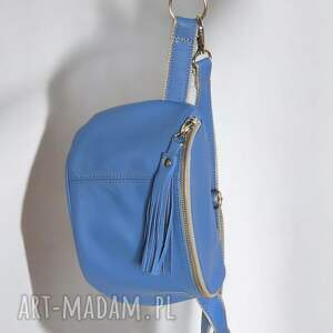 Duża lazurowa nerka damska U POLKA, skóra naturalna