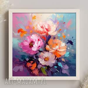 fioletowy obraz z kwiatami - nowoczesny obraz kwiaty - wydruk artystyczny 50x50 cm