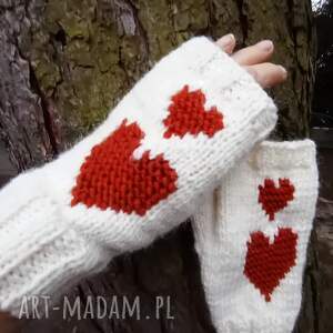 handmade rękawiczki miteki z sercami/rękawiczki bez palców/walentynki/ prezent/ręwiczki