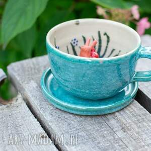 handmade ceramika filiżanka do herbaty z figurką ślimaka | do kawy | morska trawa | red