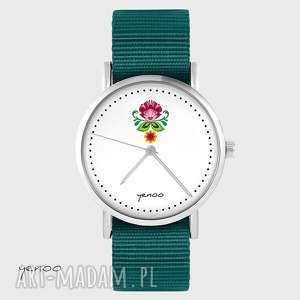 handmade zegarki zegarek - folkowy kwiat - morski, nato