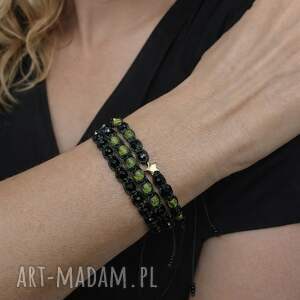 bransoletki zestaw makrama z koralikami i złotą gwiazdką - rękodzieło, zielone