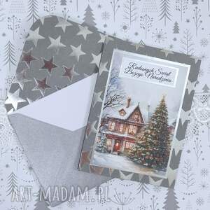 scrapbooking kartki kartka świąteczna z kieszonką szaro - srebrnej bazie