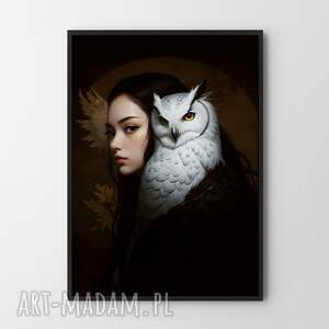 plakat w cieniu - format 30x40 cm dziewczyna portret sowa domu