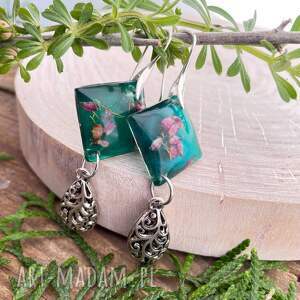 długie kolczyki romby z wrzosami k480 niej wiosnę