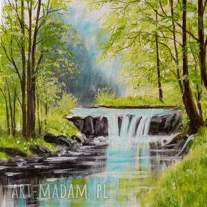 „Żywa woda” - nastrojowy obraz akrylowy z wodospadem na płótnie 40x30