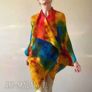 kardigan z wełny merino radośnie kolorowy, sweter wełniany, unikatowy płaszcz