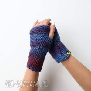 handmade rękawiczki mitenki w błękito - fioletach