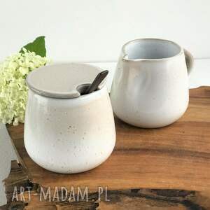 handmade ceramika zestaw - cukiernica mlecznik w stylu boho