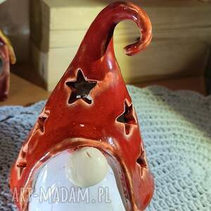 Krasnal ceramiczny lampion świąteczny 14 cm - ręcznie wykonany