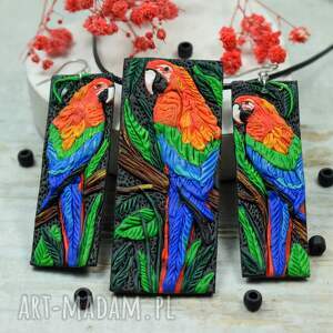 papuga ara - kolorowy komplet biżuterii biżuteria z papugami, kolorowa