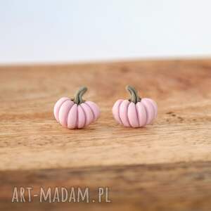 Różowe kolczyki dyniowe - jesień, Halloween i pumpkin vibes - rękodzieło na sztyftach