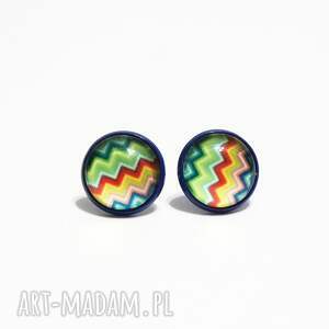 kolczyki sztyfty - zygzaki kolorowe granatowe szklane niej