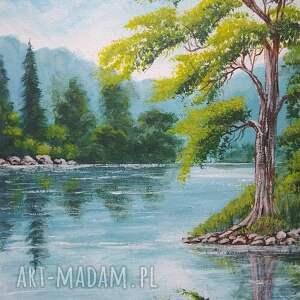 OBRAZ RĘCZNIE MALOWANY AKRYLOWY W LEKKIM TURKUSIE - 30x24cm